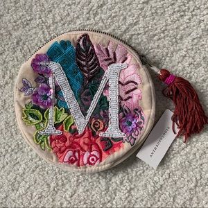 NWT Anthropologie "M" Embellished Monogram Pouch